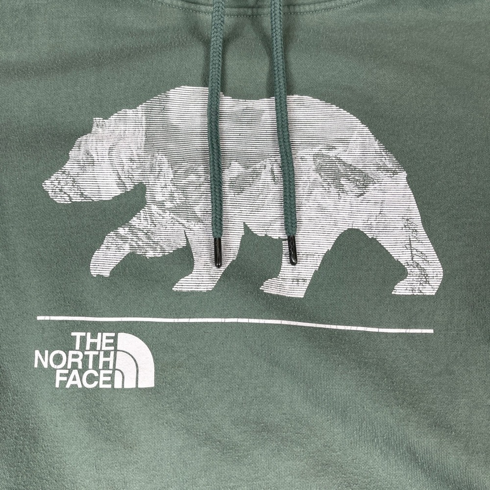 The North Face Graphic Pullover Hoodie Mens Lg Green Terry Grizzly Bear Mountain - Picture 2 of 16